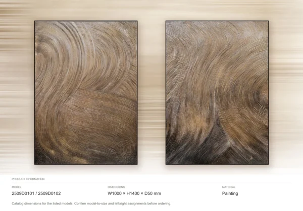 Bronze Swirl Painting Set of 2, 100 x 140 cm Each in bronze — dimensions