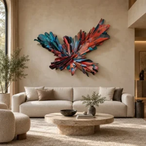 Feather Burst Wall Sculpture in rust — front view