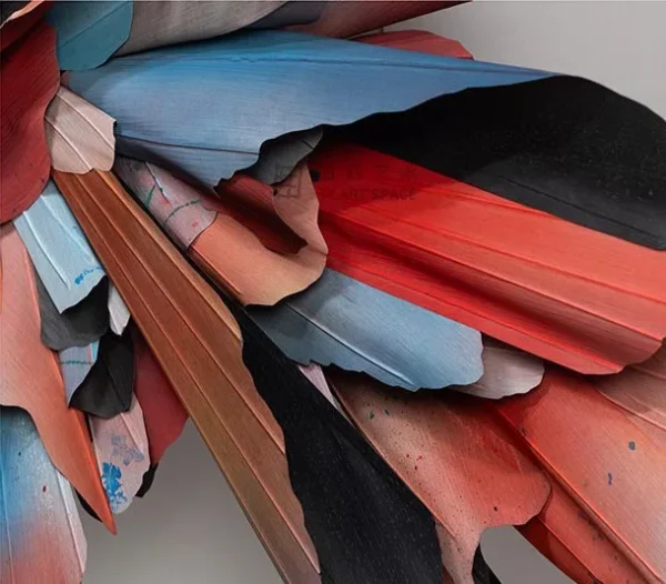 Feather Burst Wall Sculpture in rust — detail