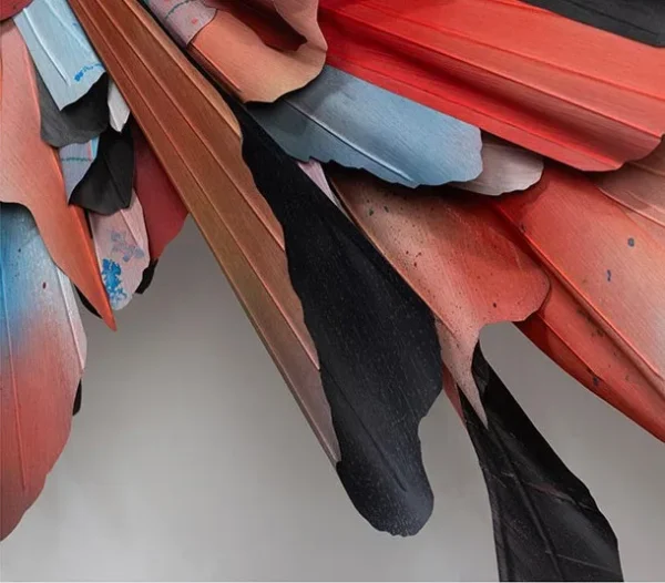 Feather Burst Wall Sculpture in rust — detail