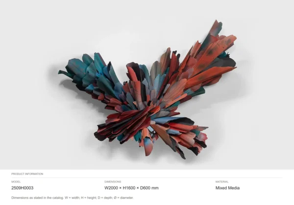 Feather Burst Wall Sculpture in rust — dimensions