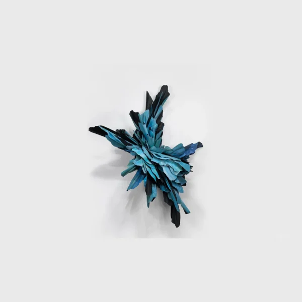 Feather Burst Wall Sculpture in Teal and Navy, 120 x 150 cm — in a room setting