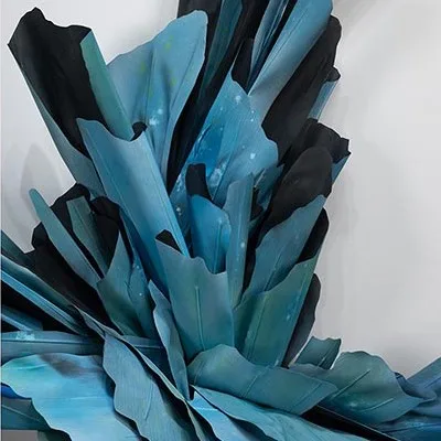 Feather Burst Wall Sculpture in Teal and Navy, 120 x 150 cm — detail