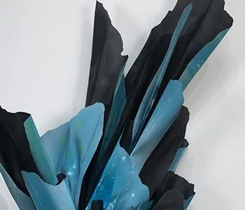 Feather Burst Wall Sculpture in Teal and Navy, 120 x 150 cm — detail