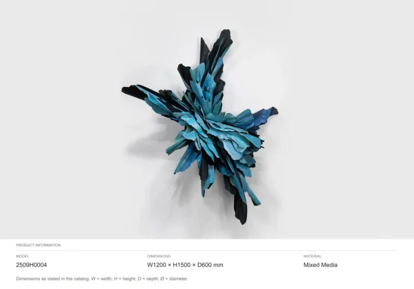 Feather Burst Wall Sculpture in Teal and Navy, 120 x 150 cm — dimensions