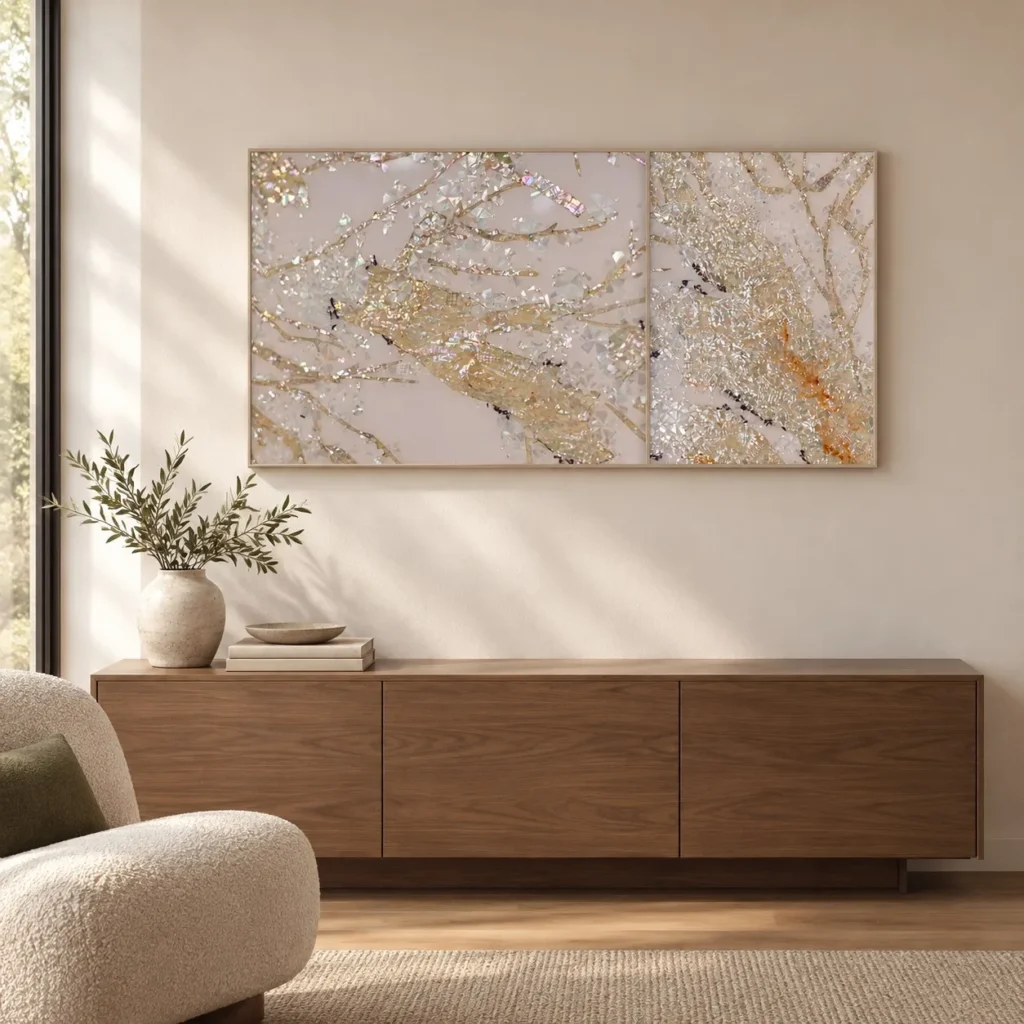 Silver Blossom on Blush Set of 2, 85 x 100 cm Overall in rose stone — front view
