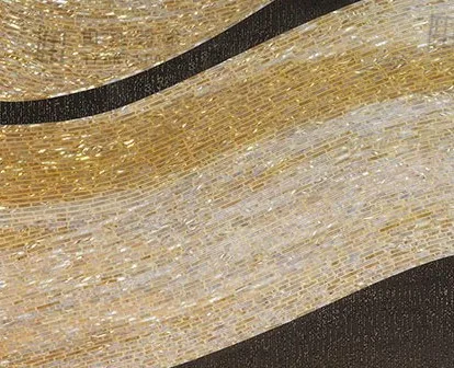 Gold and Black Wave Triptych, 220 x 70 cm Overall in brushed brass — detail