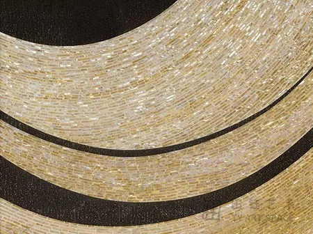 Gold and Black Wave Triptych, 220 x 70 cm Overall in brushed brass — detail