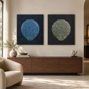 Textured Vase Silhouette Set of 2 on Navy, 60 x 70 cm Each in blue — front view