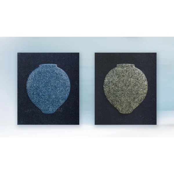Textured Vase Silhouette Set of 2 on Navy, 60 x 70 cm Each in blue — in a room setting