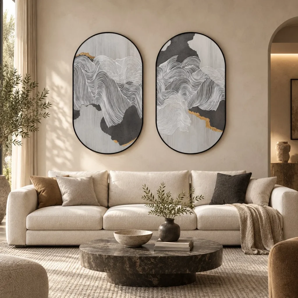 Oval Mountain Line Relief Set of 2 in slate — front view