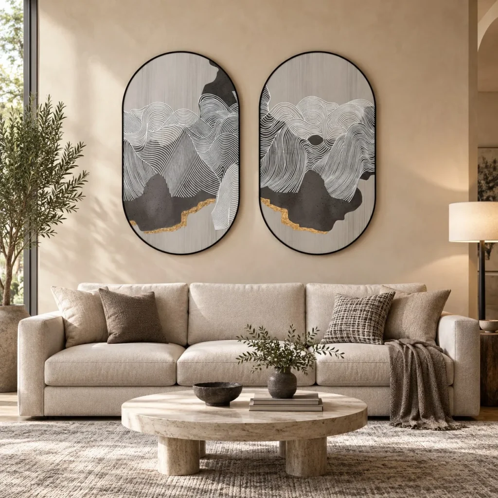 Oval Mountain Line Relief Set of 2 in black — front view