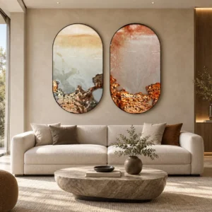 Oval Coastal Sunrise Set of 2 in oatmeal — front view