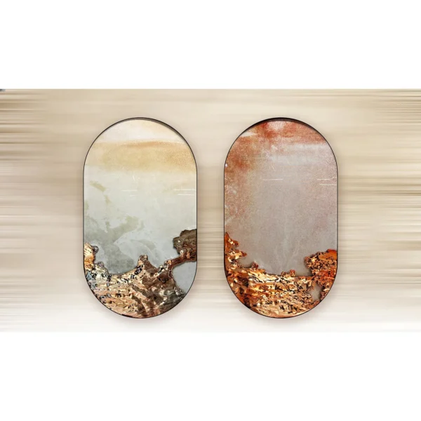 Oval Coastal Sunrise Set of 2 in oatmeal — in a room setting