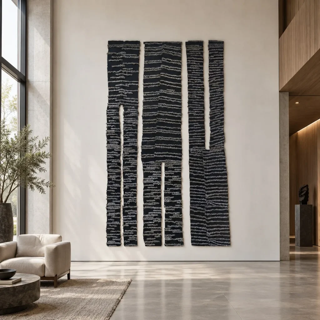 Tall Navy Woven Panel Set, 180 x 300 cm Overall in blue — front view