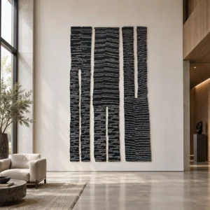 Tall Navy Woven Panel Set, 180 x 300 cm Overall in blue — front view