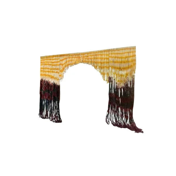 Monumental Arched Fibre Curtain in mustard — in a room setting