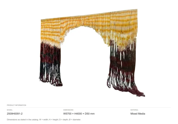 Monumental Arched Fibre Curtain in mustard — dimensions