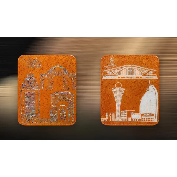 City Skyline Relief Set of 2 in rust — in a room setting