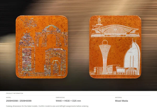 City Skyline Relief Set of 2 in rust — dimensions