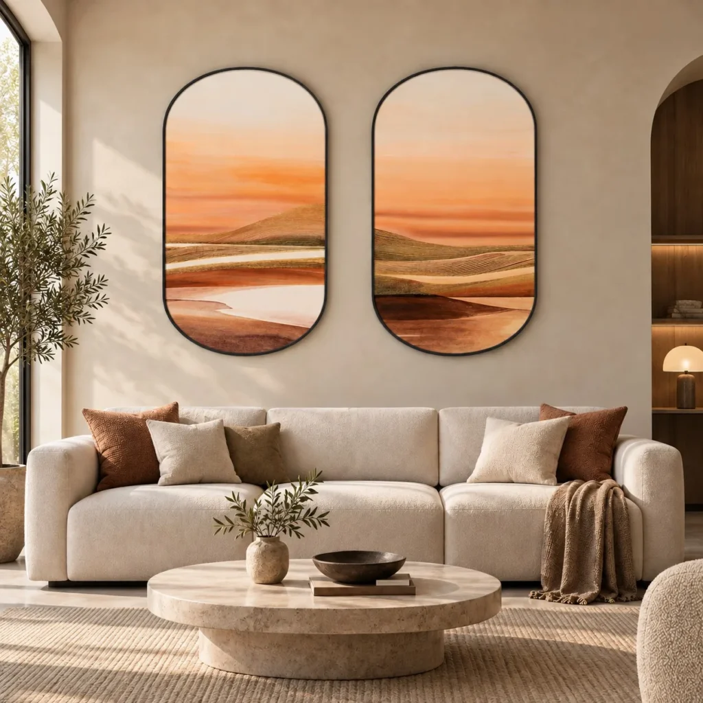 Oval Desert Sunset Set of 2, 75 x 130 cm Each in rust — front view
