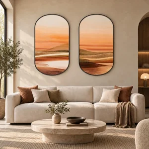 Oval Desert Sunset Set of 2, 75 x 130 cm Each in rust — front view