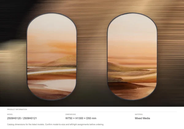 Oval Desert Sunset Set of 2, 75 x 130 cm Each in rust — dimensions