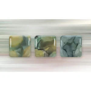 Glazed Ink Tile Set of 3 in Olive and Sage, 30 x 30 cm Each — in a room setting