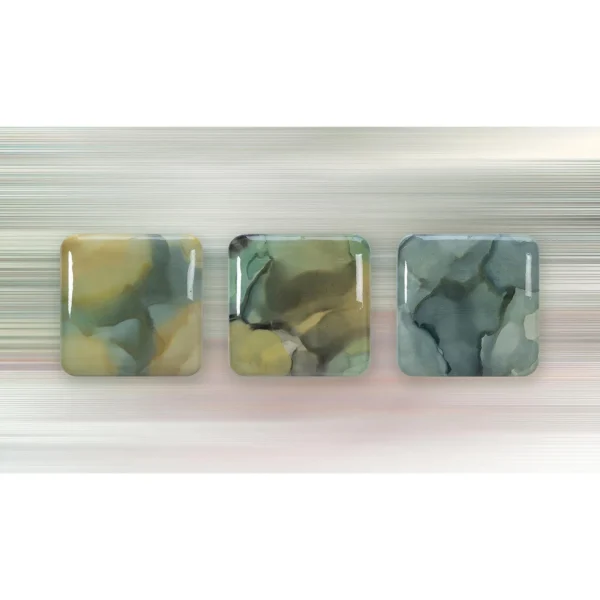 Glazed Ink Tile Set of 3 in Olive and Sage, 30 x 30 cm Each — in a room setting