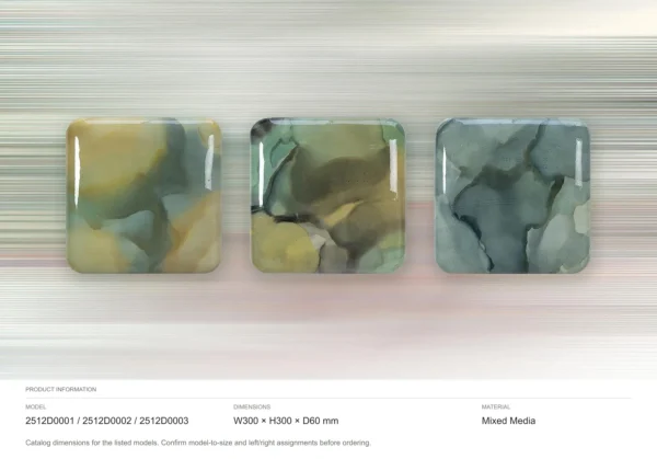 Glazed Ink Tile Set of 3 in Olive and Sage, 30 x 30 cm Each — dimensions