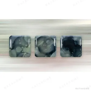 Glazed Ink Tile Set of 3 in Blue and Navy, 30 x 30 cm Each — in a room setting