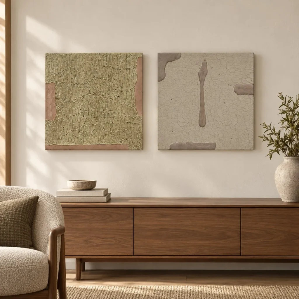 Speckled Plaster Panel Set of 2 in olive — front view
