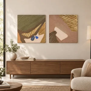 Marquetry Abstract Set of 2 in olive — front view