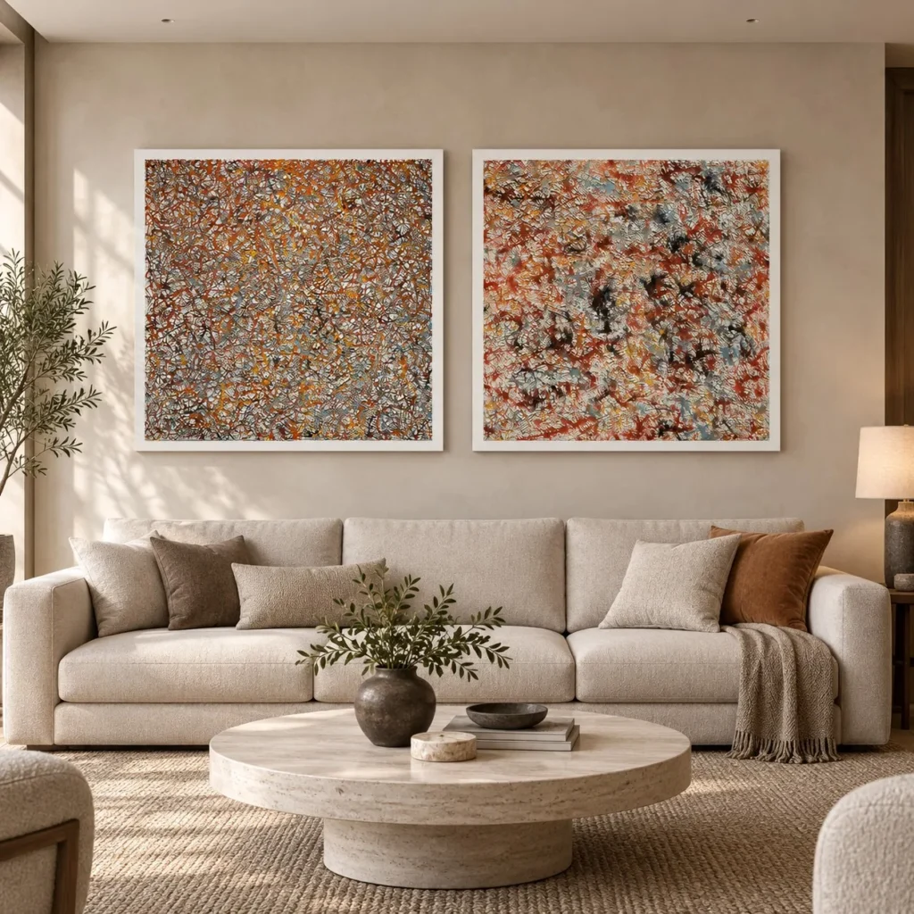 Multicolour Speckle Painting Set of 2, 100 x 100 cm Each in multicolour — front view