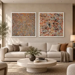 Multicolour Speckle Painting Set of 2, 100 x 100 cm Each in multicolour — front view