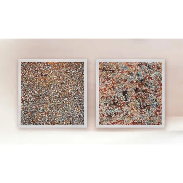 Multicolour Speckle Painting Set of 2, 100 x 100 cm Each in multicolour — in a room setting