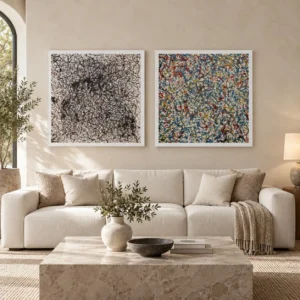 Crackle Web and Speckle Painting Set of 2, 100 x 100 cm Each in black — front view