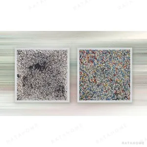 Crackle Web and Speckle Painting Set of 2, 100 x 100 cm Each in black — in a room setting