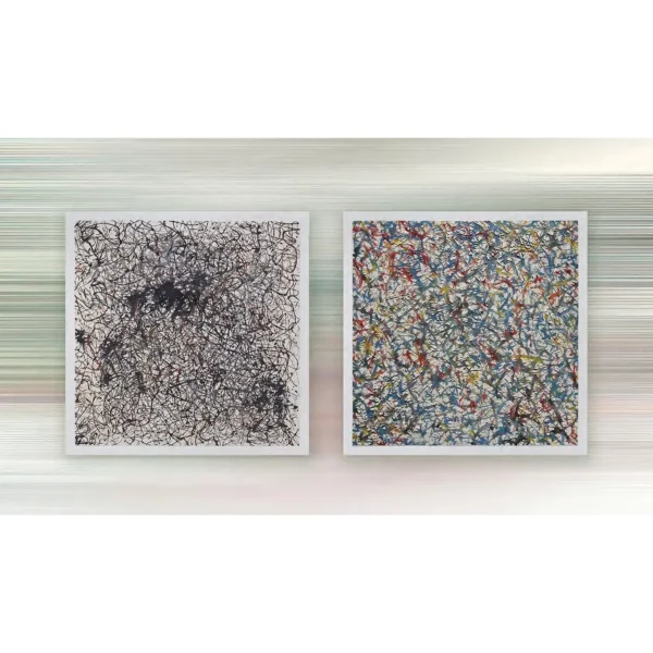 Crackle Web and Speckle Painting Set of 2, 100 x 100 cm Each in black — in a room setting