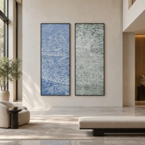 Tall City Sketch Panel Set of 2 in blue — front view