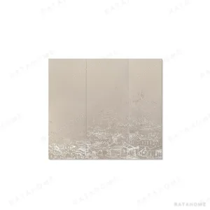 Monumental City Sketch Triptych in sand — in a room setting