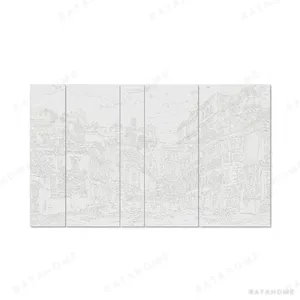 Monumental Old Town Sketch Panel Set, 400 x 240 cm Overall in ivory — in a room setting