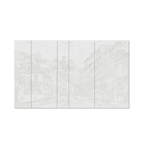 Monumental Old Town Sketch Panel Set, 400 x 240 cm Overall in ivory — in a room setting