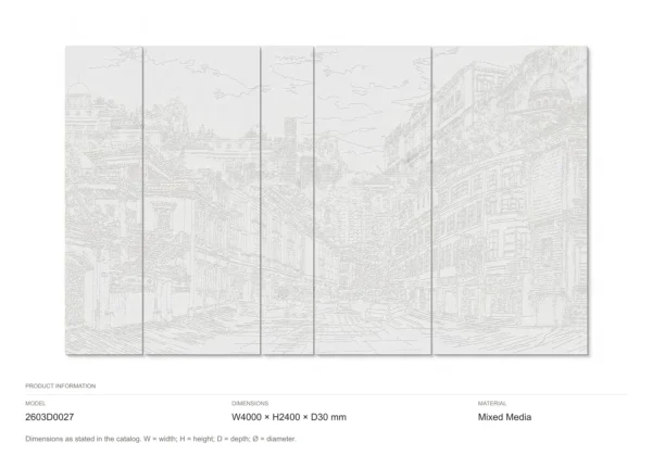 Monumental Old Town Sketch Panel Set, 400 x 240 cm Overall in ivory — dimensions