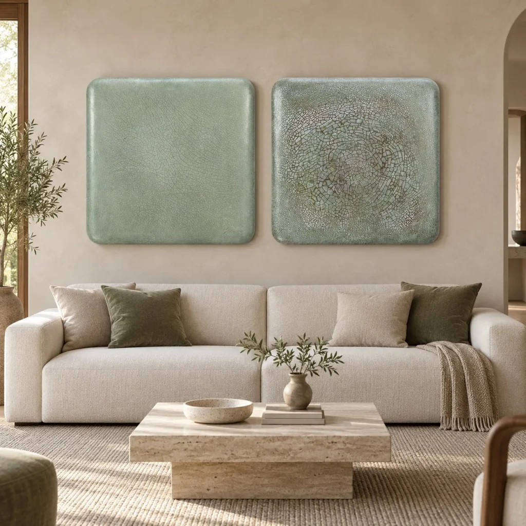 Glazed Sage Slab Set of 2, 98 x 98 cm Each in olive — front view