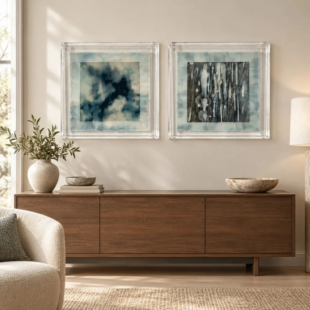 Indigo Ink Set of 2 in Acrylic Frames, 50 x 50 cm Each — front view