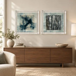 Indigo Ink Set of 2 in Acrylic Frames, 50 x 50 cm Each — front view