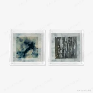 Indigo Ink Set of 2 in Acrylic Frames, 50 x 50 cm Each — in a room setting