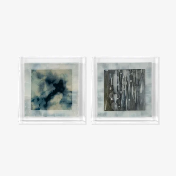 Indigo Ink Set of 2 in Acrylic Frames, 50 x 50 cm Each — in a room setting