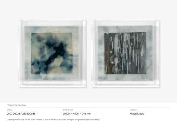 Indigo Ink Set of 2 in Acrylic Frames, 50 x 50 cm Each — dimensions